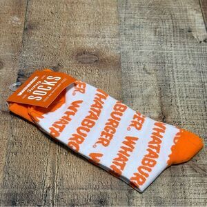 WHATABURGER SOCKS crew hamburger NEW nwt Orange And White 
One size